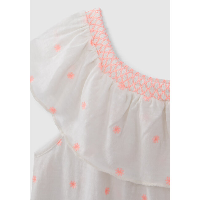 IKKS GIRLS’ WHITE T-SHIRT, NEON JACQUARD ELASTICATED NECK