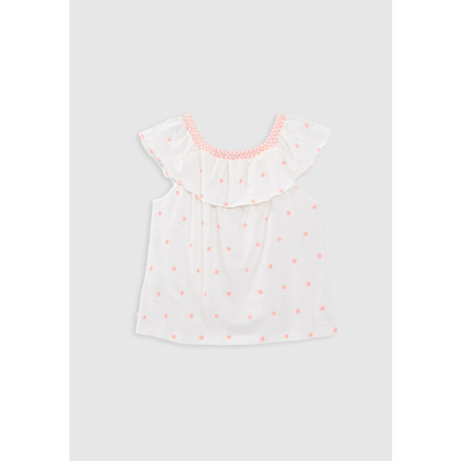 IKKS GIRLS’ WHITE T-SHIRT, NEON JACQUARD ELASTICATED NECK