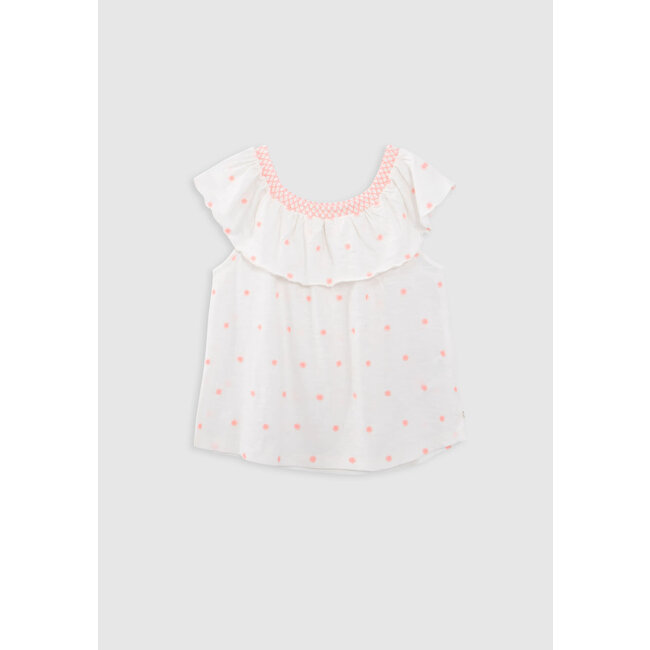 IKKS GIRLS’ WHITE T-SHIRT, NEON JACQUARD ELASTICATED NECK