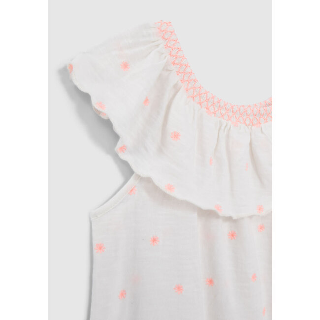 IKKS GIRLS’ WHITE T-SHIRT, NEON JACQUARD ELASTICATED NECK