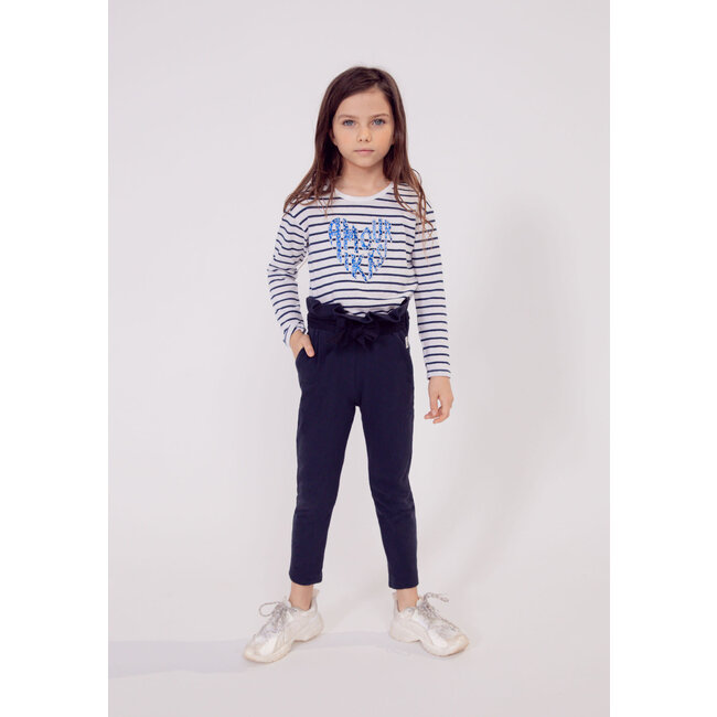 IKKS GIRLS' NAVY ORGANIC COTTON KNIT TROUSERS WITH BELT TO TIE