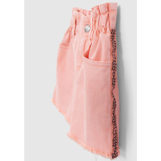 IKKS GIRLS’ PEACH DENIM SHORTS, EMBROIDERED BRAID DOWN SIDES