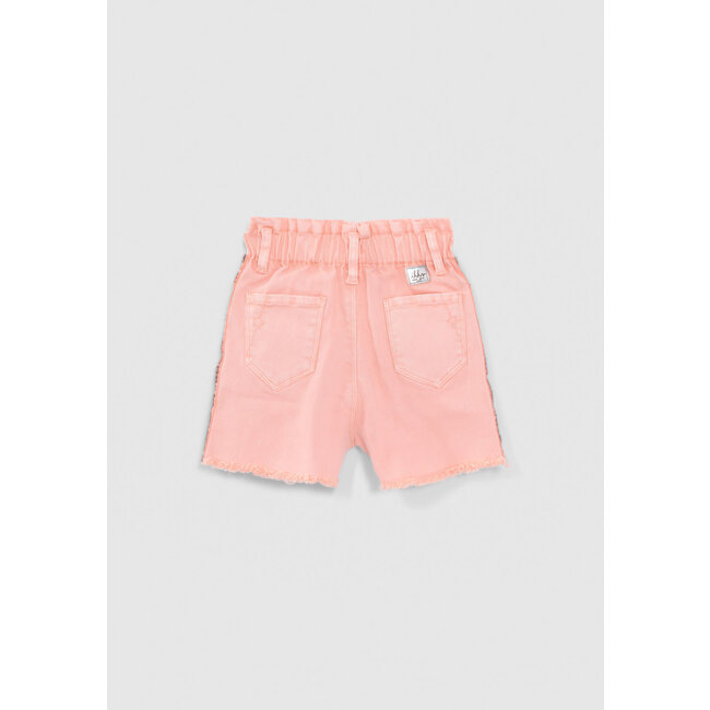 IKKS GIRLS’ PEACH DENIM SHORTS, EMBROIDERED BRAID DOWN SIDES