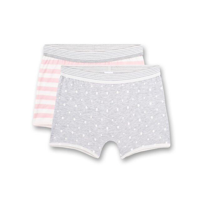 SANETTA Girls shorts (double pack) Gray melange dots all-over and pink stripes