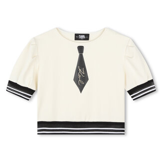 KARL LAGERFELD GIRL CHALK MILANO COTTON ELASTANE TOP WITH TIE PRINT