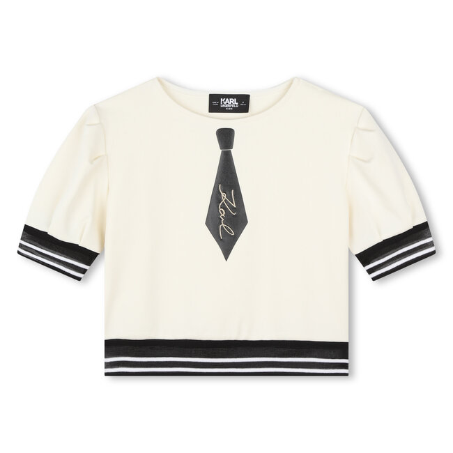 KARL LAGERFELD GIRL CHALK MILANO COTTON ELASTANE TOP WITH TIE PRINT