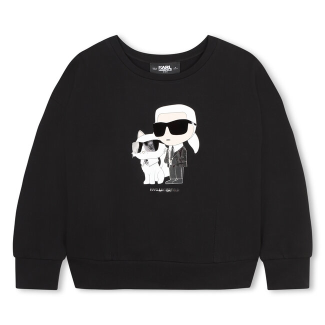 KARL LAGERFELD GIRL BLACK SWEATSHIRT WITH KARL AND CHOUPETTE DETAIL
