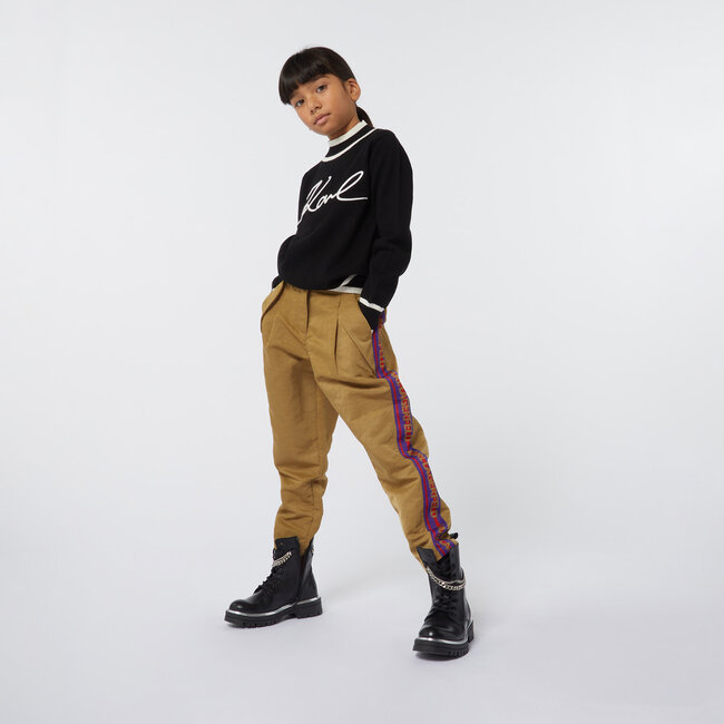 KARL LAGERFELD GIRL CAMEL TROUSER WITH STRIPED BRAID AND SIDE LOGO
