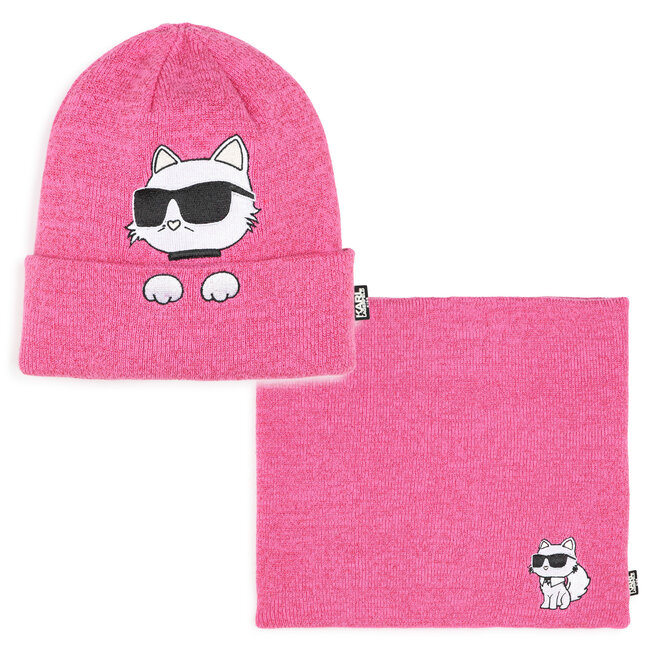 KARL LAGERFELD GIRL PRIMEROSE METALLIC KNIT BEANIE AND SNOOD SET