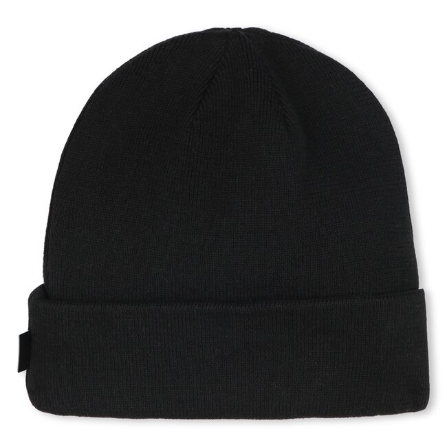 KARL LAGERFELD GIRL BLACK KNIT BEANIE WITH RHINESTONES AND GLITTER