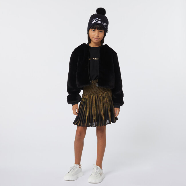 KARL LAGERFELD GIRL BLACK POM POM BEANIE WITH KARL SIGNATURE