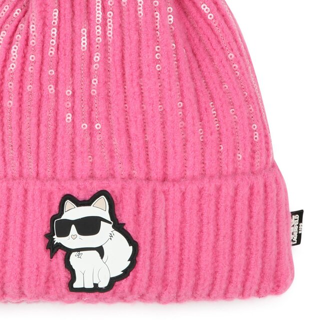 KARL LAGERFELD GIRL PRIMEROSE POM POM BEANIE KNIT WITH SEQUINS