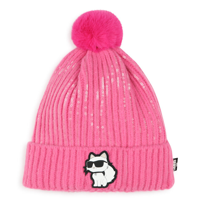KARL LAGERFELD GIRL PRIMEROSE POM POM BEANIE KNIT WITH SEQUINS