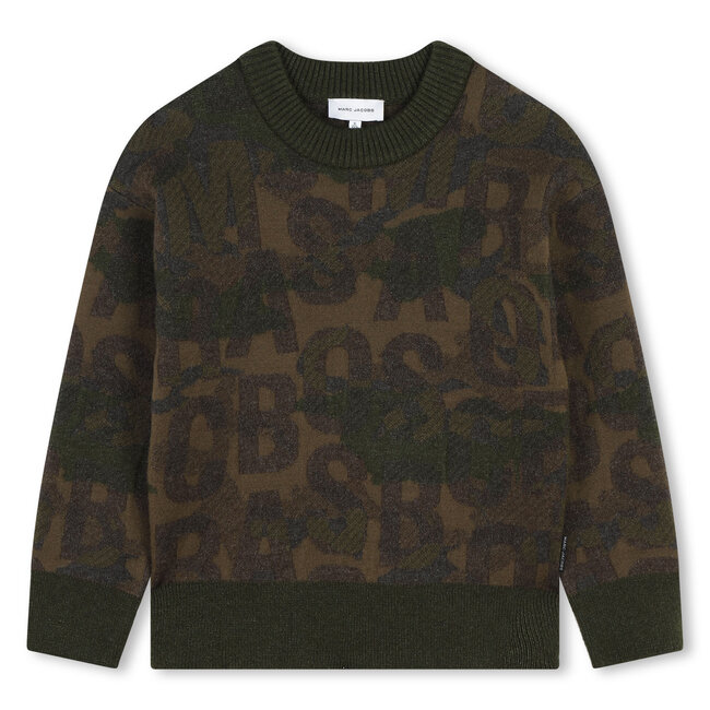 THE MARC JACOBS BOY GREEN CAMO ALLOVER LOGO SWEATSHIRT