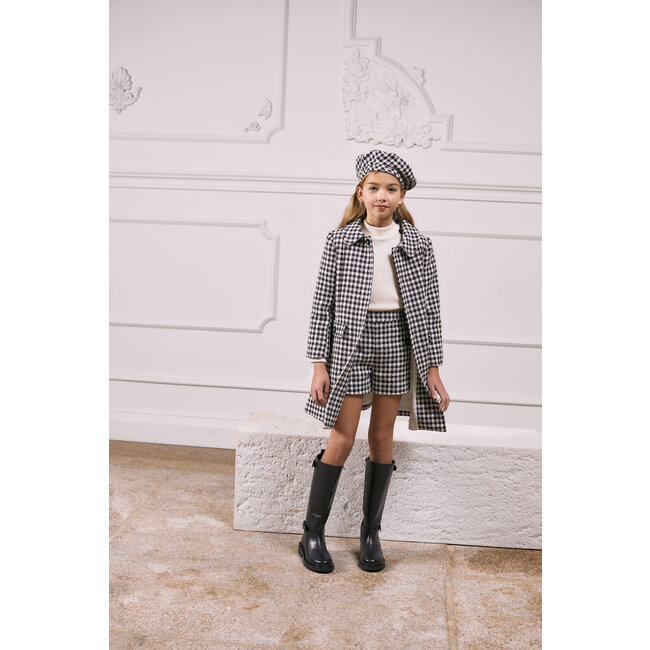 PATACHOU BERET - KIDS GIRL IVORY - PIED DE POULE F24-20