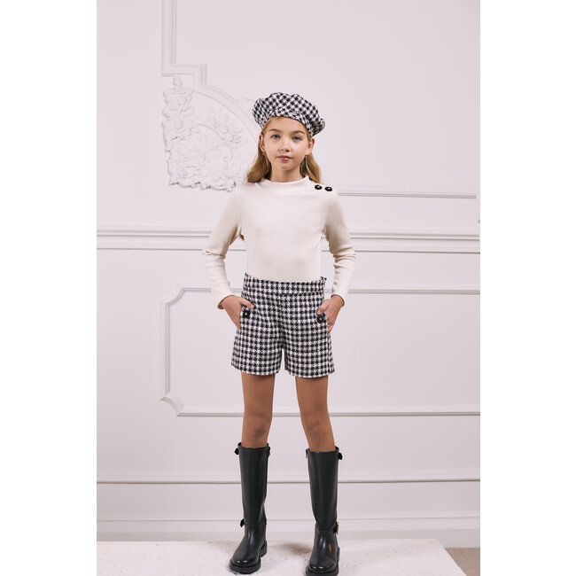 PATACHOU BERET - KIDS GIRL IVORY - PIED DE POULE F24-20