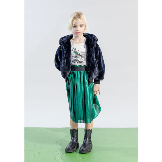 IKKS Girl's green satin pleated midi skirt