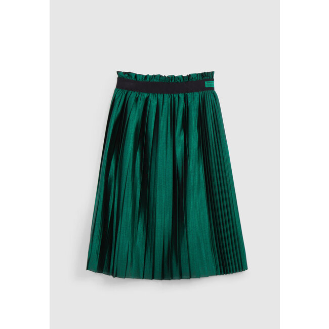 IKKS Girl's green satin pleated midi skirt