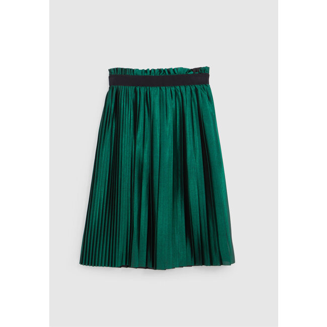 IKKS Girl's green satin pleated midi skirt