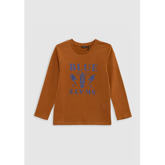 IKKS Boy's camel organic cotton satin blue message T-shirt