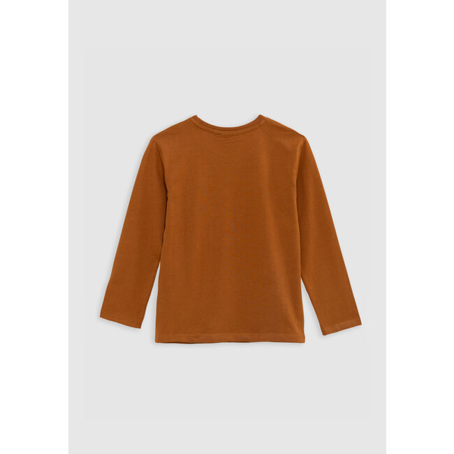 IKKS Boy's camel organic cotton satin blue message T-shirt