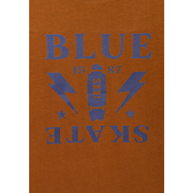 IKKS Boy's camel organic cotton satin blue message T-shirt