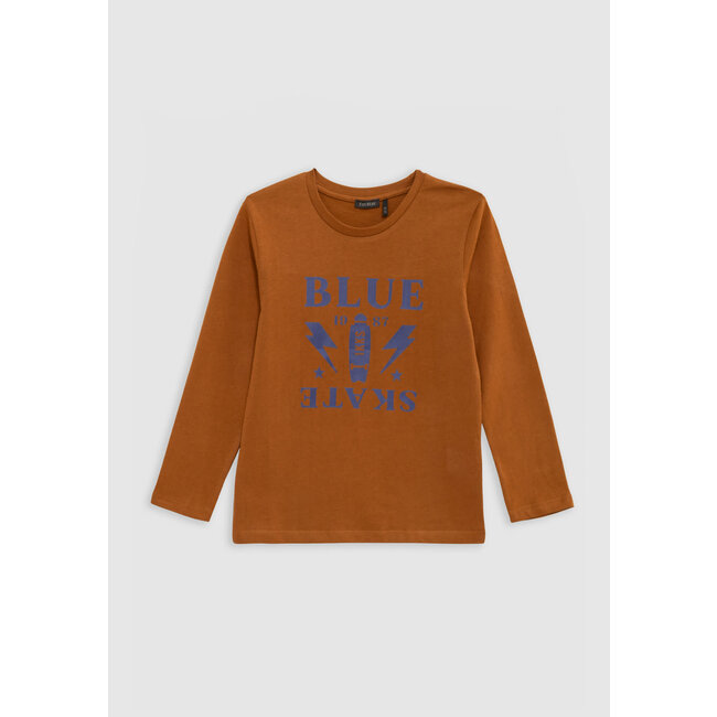 IKKS Boy's camel organic cotton satin blue message T-shirt