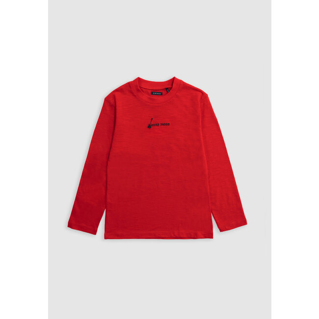 IKKS Boy's red organic cotton T-shirt with embroidery and face