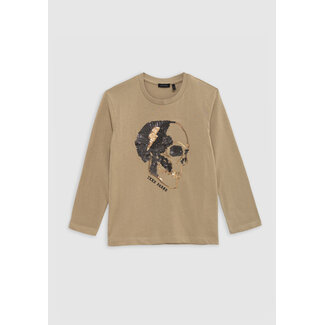 IKKS Boy's camel organic cotton skull and crossbones T-shirt