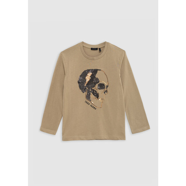 IKKS Boy's camel organic cotton skull and crossbones T-shirt