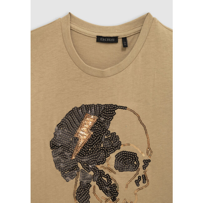 IKKS Boy's camel organic cotton skull and crossbones T-shirt