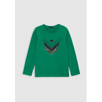 IKKS Girl's green multi-material herringbone T-shirt