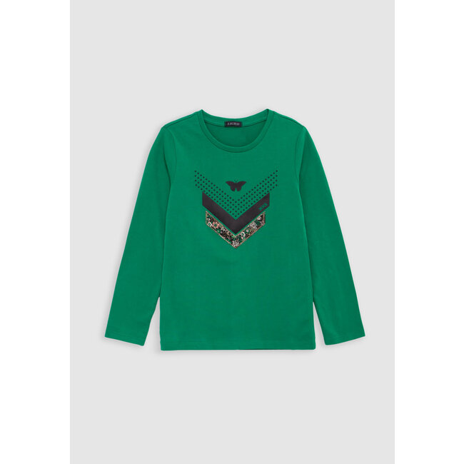 IKKS Girl's green multi-material herringbone T-shirt