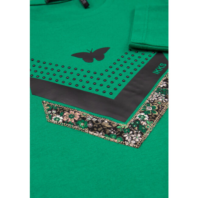 IKKS Girl's green multi-material herringbone T-shirt