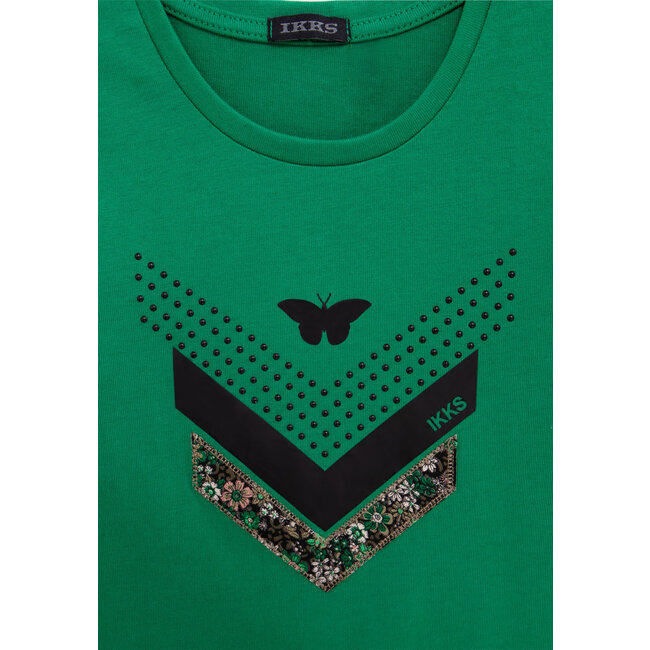 IKKS Girl's green multi-material herringbone T-shirt
