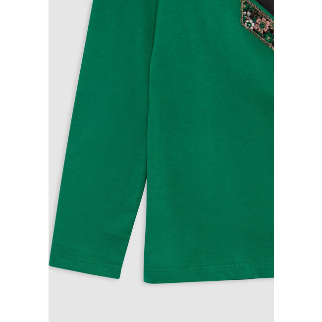 IKKS Girl's green multi-material herringbone T-shirt