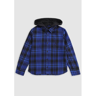 IKKS Blue plaid shirt with removable boy's hood