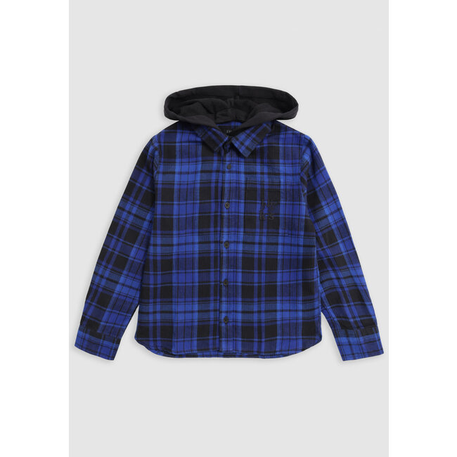 IKKS Blue plaid shirt with removable boy's hood