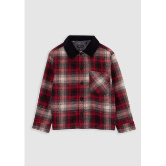 IKKS Boy's red plaid shirt with velvet collar