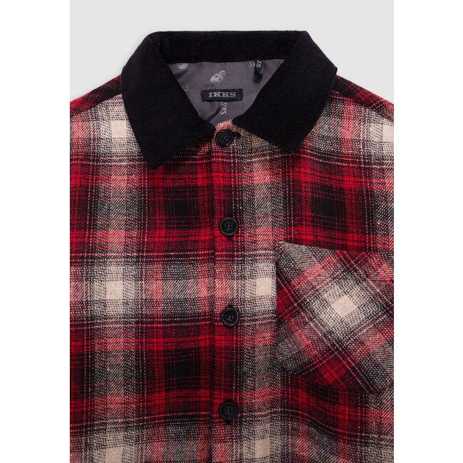 IKKS Boy's red plaid shirt with velvet collar