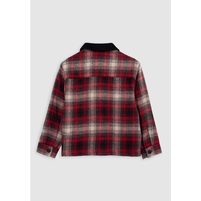 IKKS Boy's red plaid shirt with velvet collar