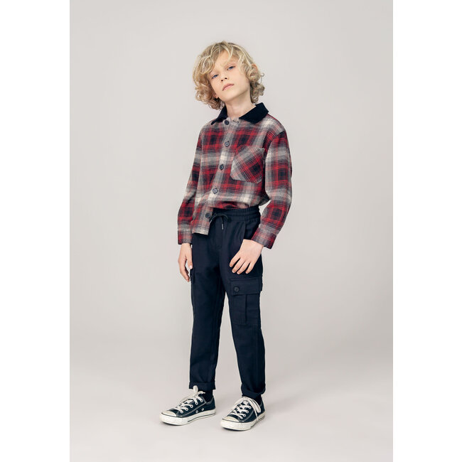 IKKS Boy's red plaid shirt with velvet collar