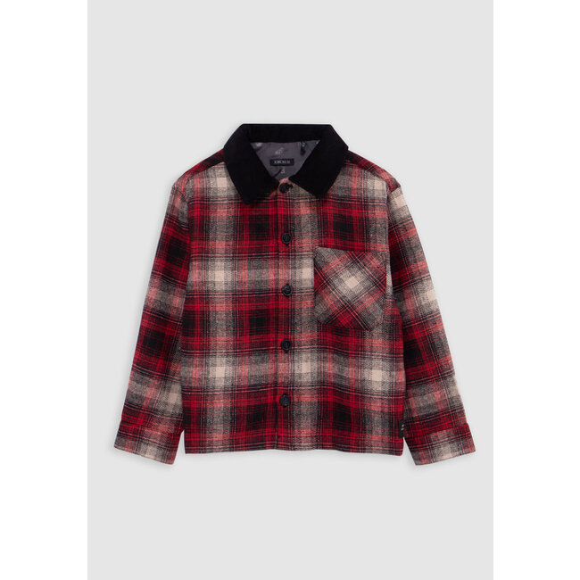 IKKS Boy's red plaid shirt with velvet collar