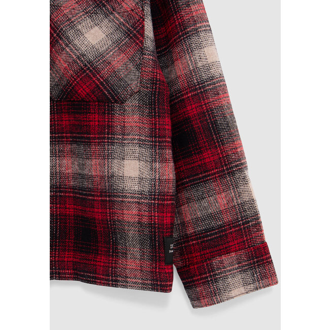 IKKS Boy's red plaid shirt with velvet collar