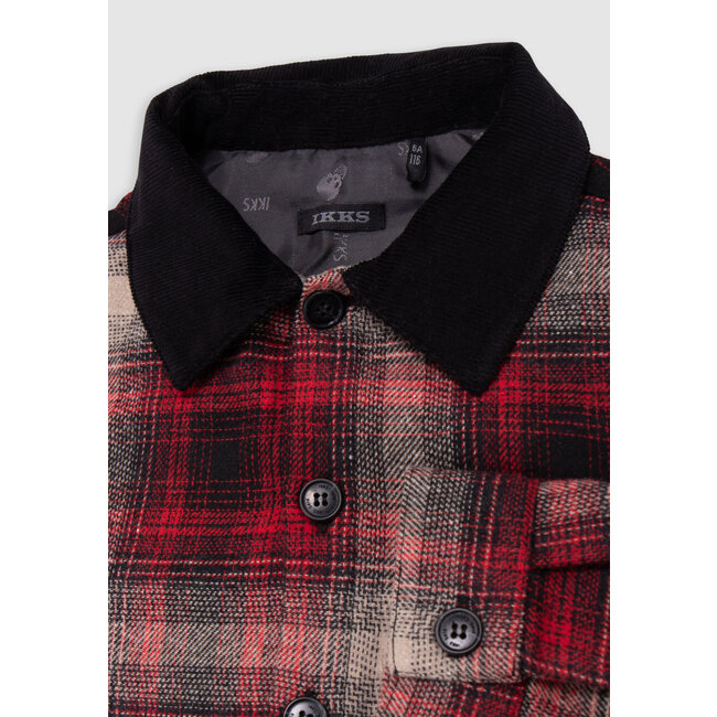 IKKS Boy's red plaid shirt with velvet collar