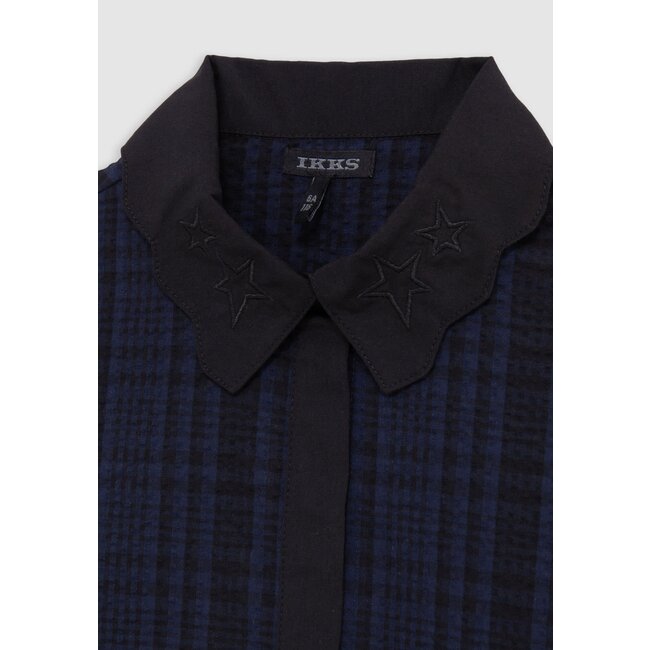 IKKS Girl's navy check cropped shirt