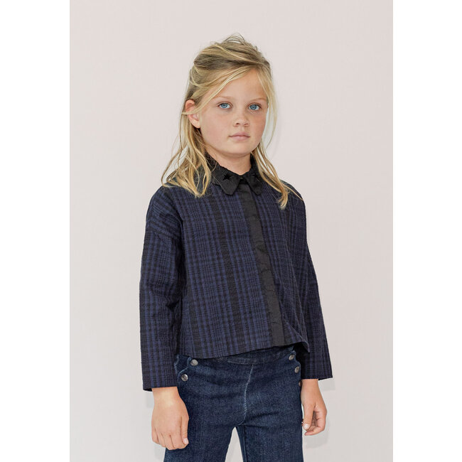 IKKS Girl's navy check cropped shirt