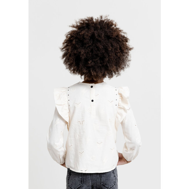 IKKS Blouse ecru broderie anglaise motifs army fille