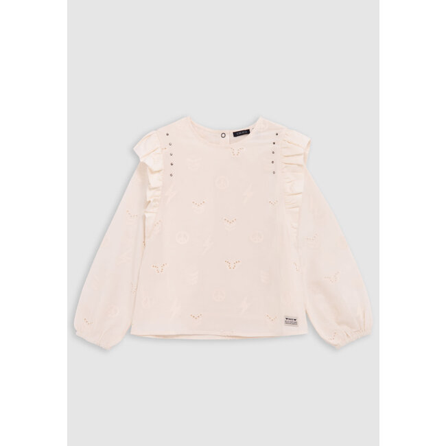 IKKS Blouse ecru broderie anglaise motifs army fille