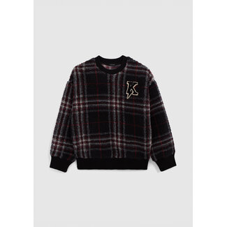 IKKS Boy's black recycled sherpa plaid sweatshirt